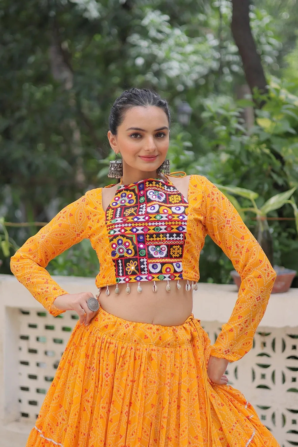 Navratri Lehenga Choli 2025 – Bandhej Print Designer Lehenga Set (Yellow)